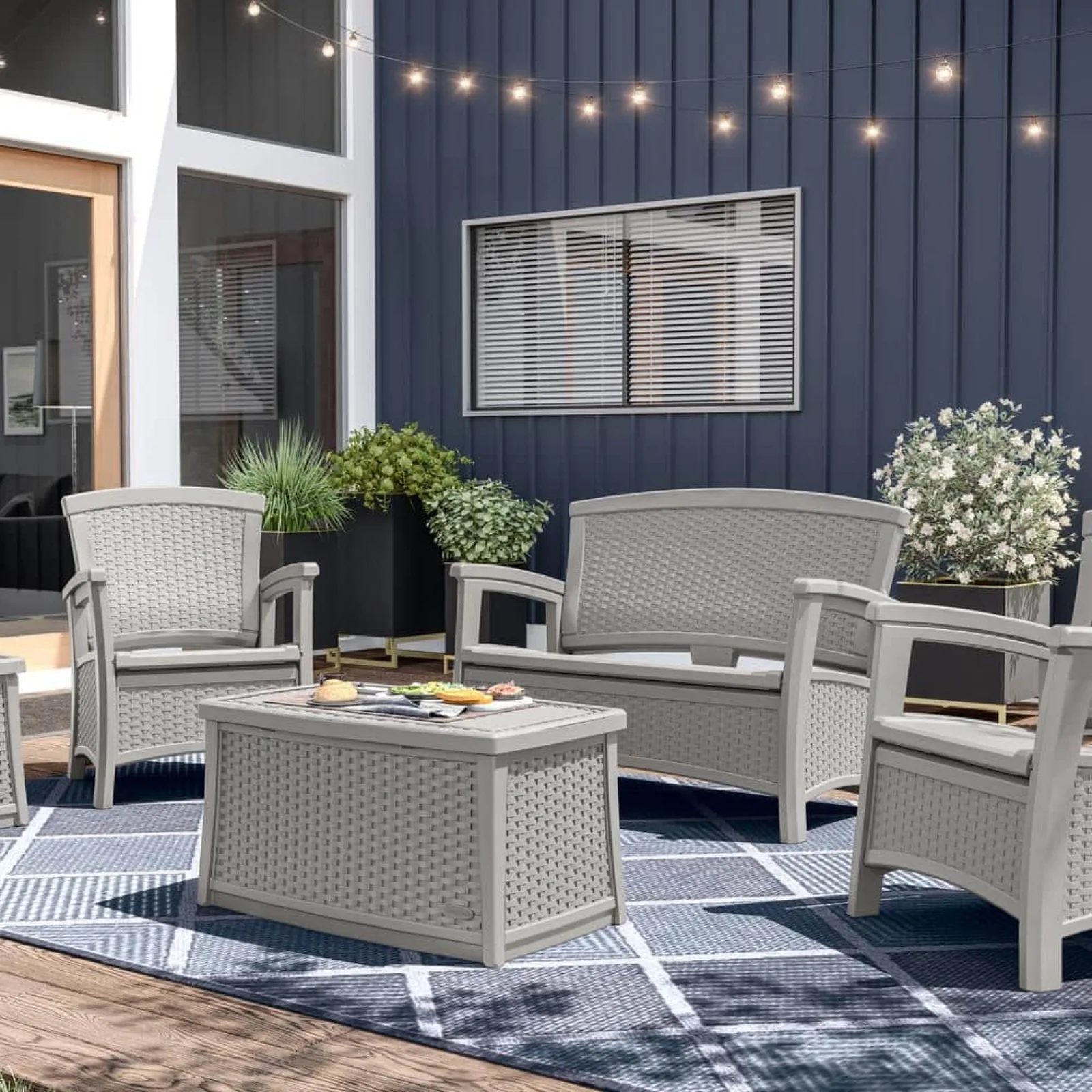 US Elements Dove Gray Plastic Outdoor Coffee Table with Storage