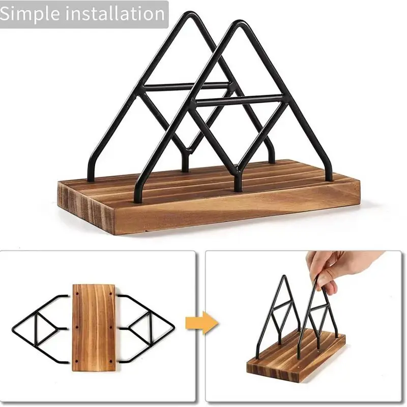 Iron Standing Napkin Dispenser Wood Napkins Holder with Metal Wire Standing Napkin Holder for Table Kitchen Elegant Paper Holder