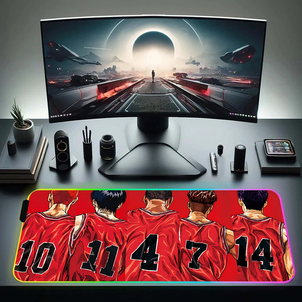 SLAM DUNK RGB Pc Gamer Keyboard Mouse Pad Mousepad LED Glowing Mouse Mats Rubber Gaming Computer Mausepad