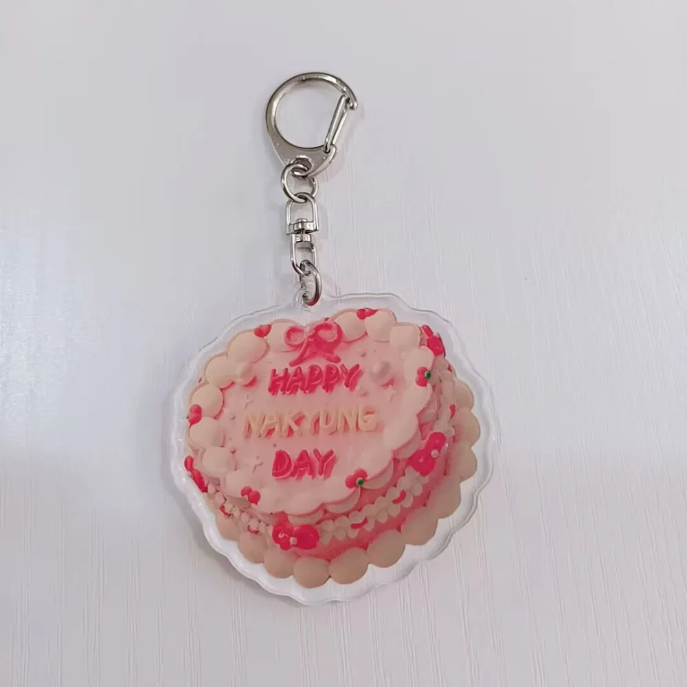 Y2K Fashion Acrylic Material Birthday Cake Keychain Semi Transparent with Buckle Key Lanyard Key Ring Women Men