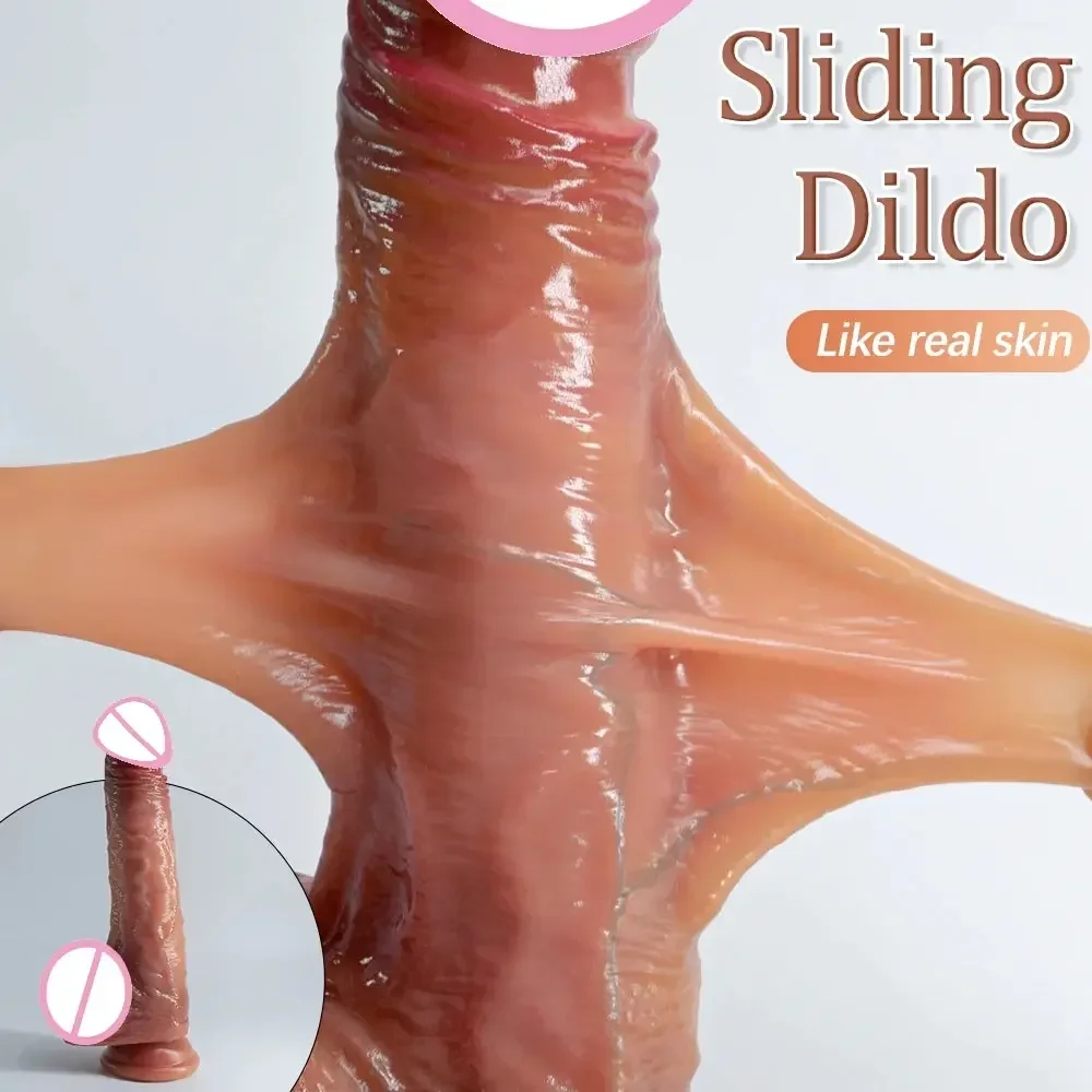 Realistische Dildos für Frauen Haut Schiebe Vorhaut Hoden Dildo Anal Vaginale Stimulation Strapon Großen Penis Sex Spielzeug für Frau