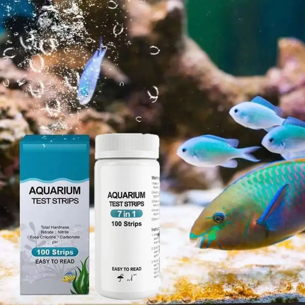 7 in 1 100Pcs Aquarium Test Strips PH Detection Nitrite Nitrate Chlorine Carbonate Total Alkalinity Hardness Tester for Tank