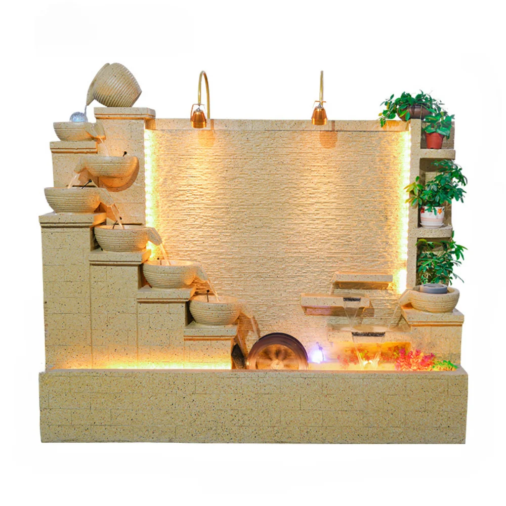 

Simple modern luxury fountain living water decoration villa hall floor water curtain wall background wall