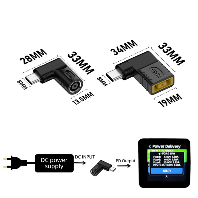 

1PCS PD Connector DC to Type-C Universal Laptop Charger to 65W USB C PD Adapter Converter for Lenovo Samsung Xiaomi