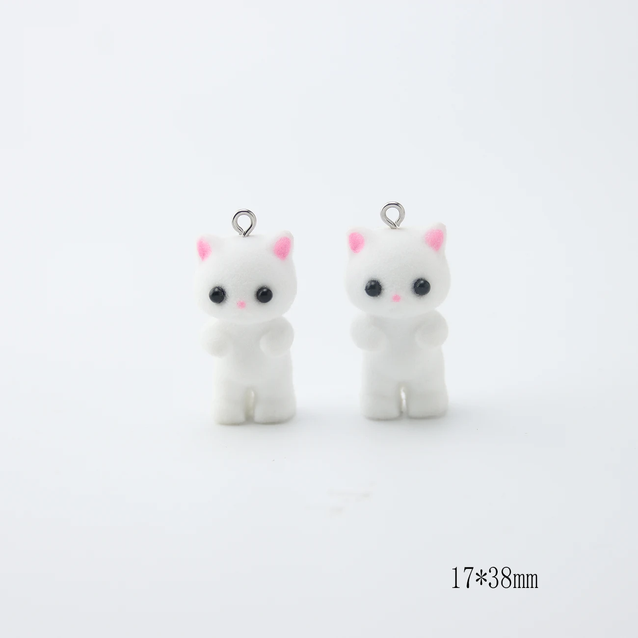 30pcs Kawaii Fluffy Flocking Cat Animal Charms Miniature Dolls Keychain Necklace Pendant DIY Crafts Jewelry Make fittings