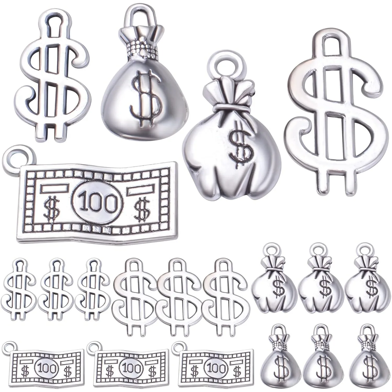 

50 шт., подвески в виде знака доллара, тибетский сплав, сумка для денег, подвески, 100 долларов, подвески для браслетов «сделай сам», ожерелье, изготовление ювелирных изделий