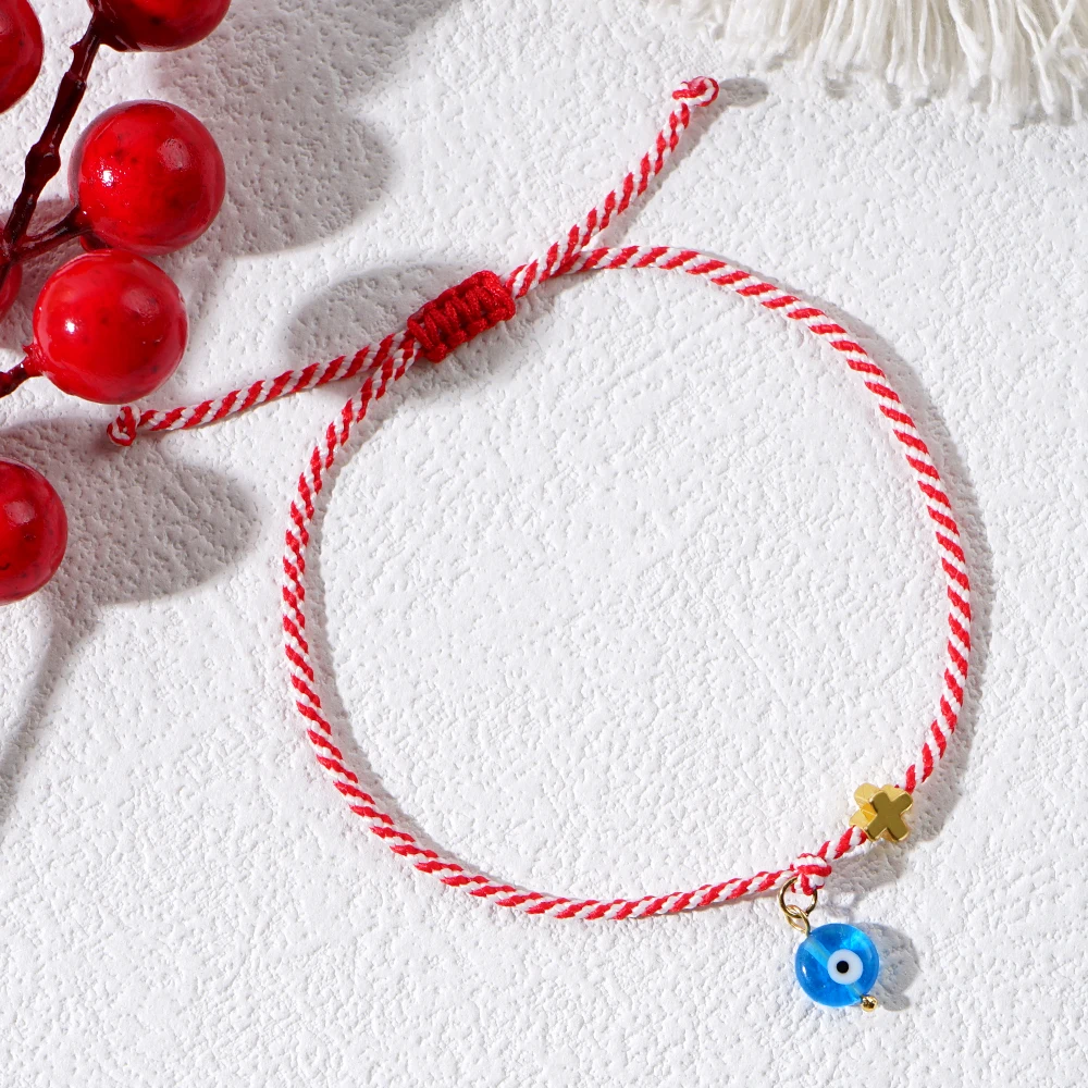 Shinus 2024 New Martis Spring Glass Hope Evil Eye And Copper Cross Greek March Bracelet For Women Dainty Jewelry Birthday Gift