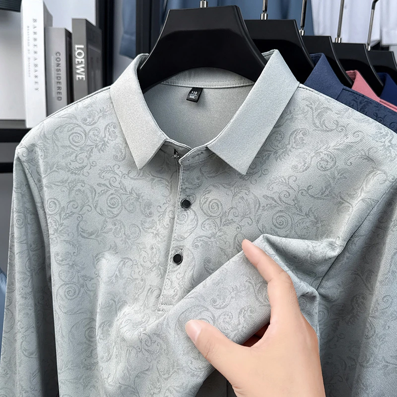 

Luxury Quality Men's Polo Shirt Lapel Long Sleeve T-Shirt Spring Autumn New Exquisite Print Fashion Business Handsome Menswear