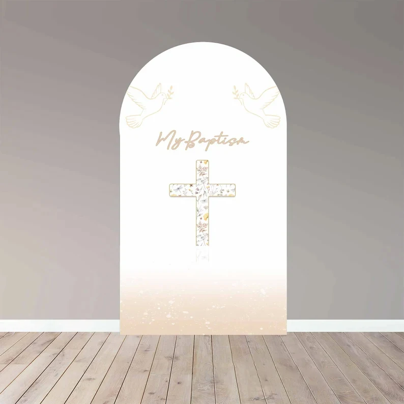 Mehofond mi primera arco de comunión telón de fondo bautismo niña niño fiesta paloma flor decoración cruz dorada Dios bendiga fondo de 2 caras Prop