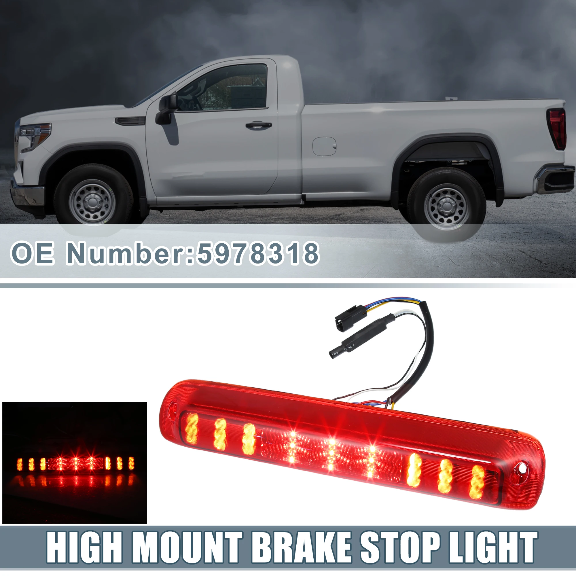 Uxcell Tail High Mount Brake Stop Light No.5978318 3rd Third Brake Light for GMC Sierra 1500 1999-2007 ABS Rear Red