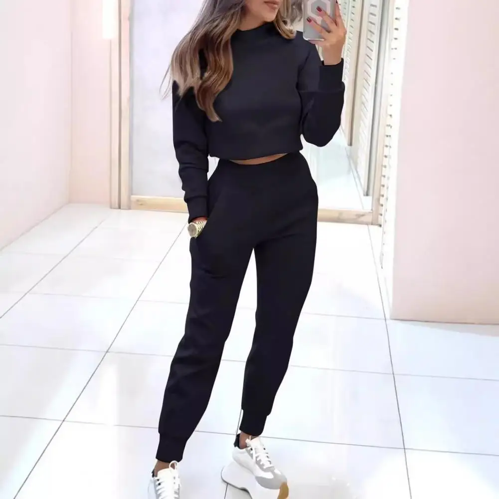 Frauen Fitness Outfit Frauen High Collar Sweatshirt Jogging hose Set für Herbst Workouts Freizeit kleidung Slim Fit Top mit für aktive