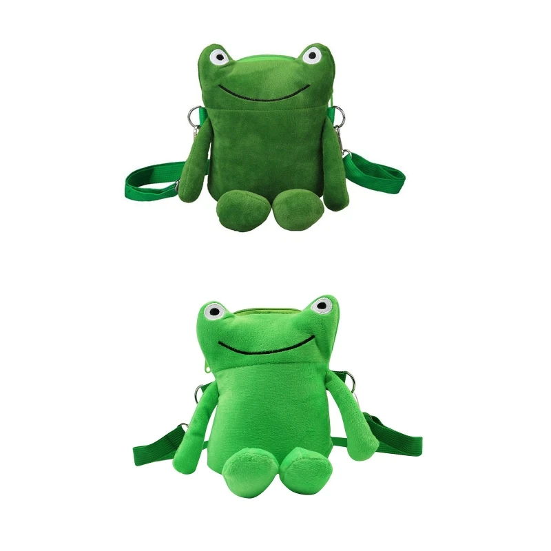 Lovley Plush Green for Frog Shoulder Bag Cartoon Bag for Family Gather