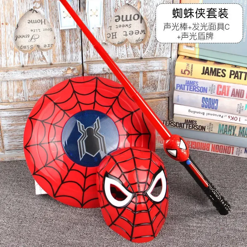 Marvel Spiderman New Cute Boy Fashion Animation Sound and Light Sword Weapon Shield Cloak Gloves Launcher Toy Birthday Gift Set