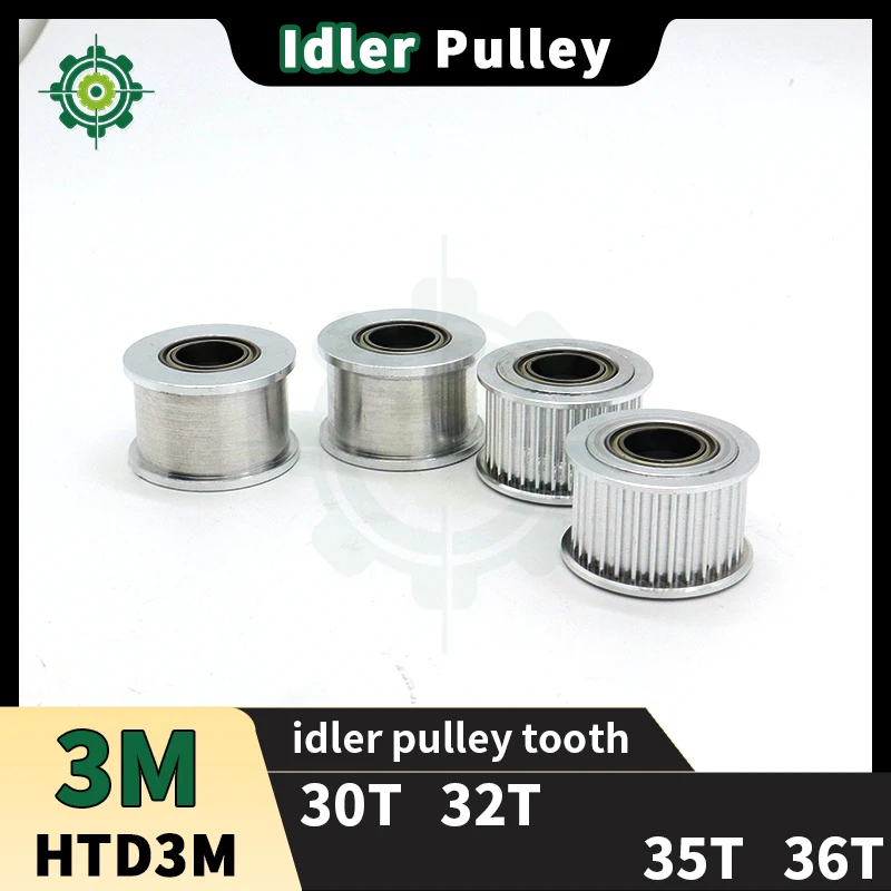 HTD3M Idler Timing Pulley 30T 32T 35T 36T Belt Pulley 30Teeth 32teeth 35teeth 36teeth With Bearings No Teeth HTD 3M Idler Pulley