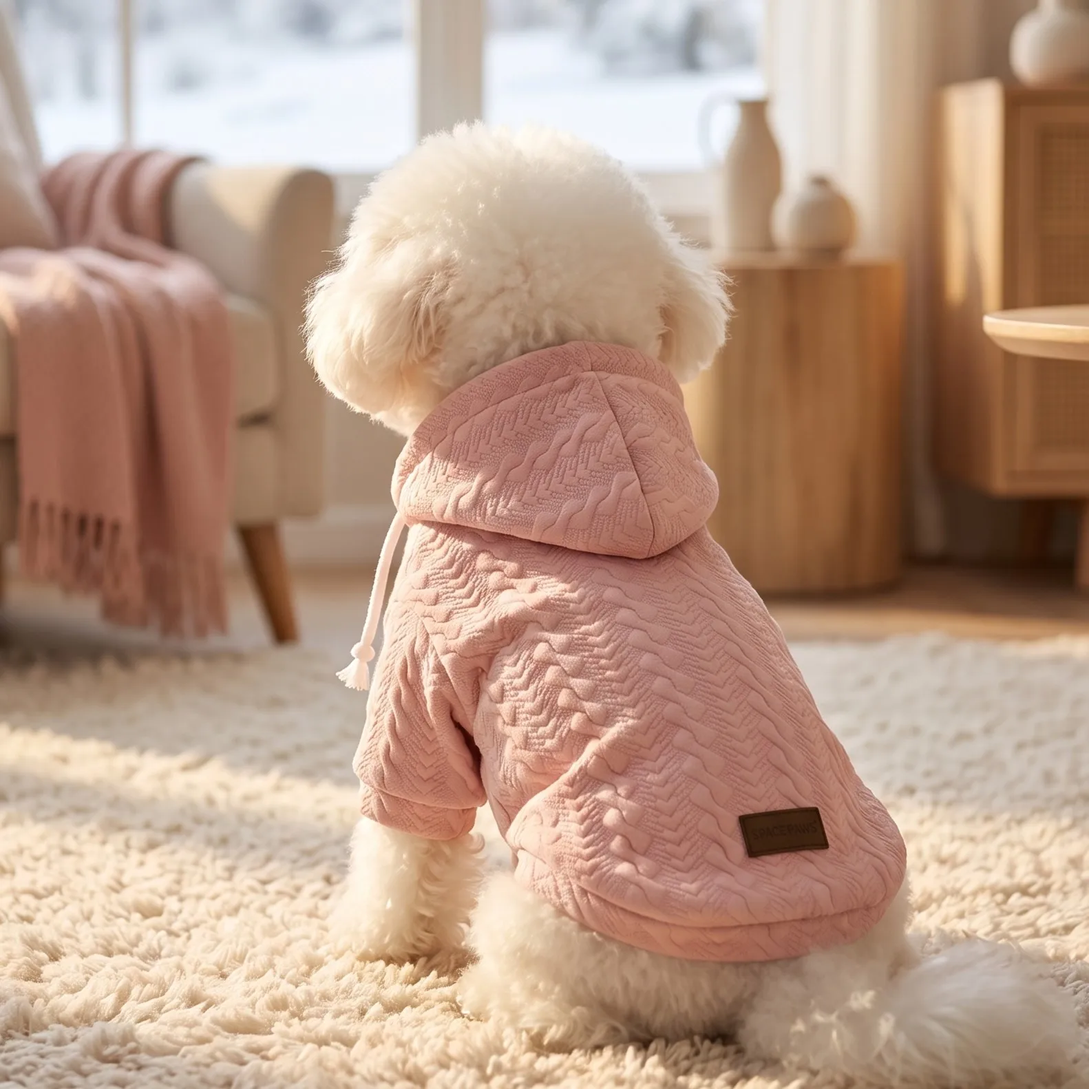 Hundeweste für Herbst und Winter, Plüschweste für Haustiere, Hundekleidung mit Liebesmotiv, Weste für Haustiere mit Zugriemen, dicke und warme Hundeweste. – Detail 14