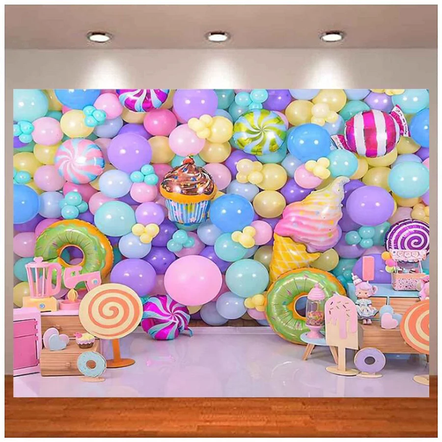 

Photography Backdrop Lollipop Ice Cream Colorful Balloons Girl Birthday Party Cake Smash Decor Background Banner Photo Studio