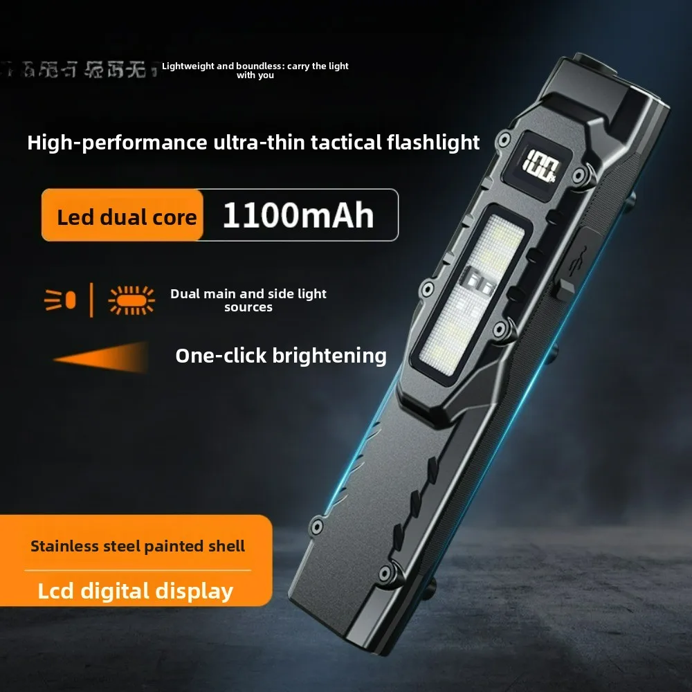 مصباح يدوي تكتيكي ساطع - ضوء عمل نحيف للدفاع عن النفس فائق السطوع قابل لإعادة الشحن 3 مصادر شعلة تكتيكية للاستخدام الخارجي/العمل