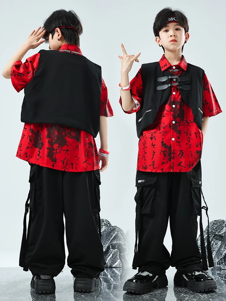 New Hip Hop Stage Boys'  Outfit Jazz Dance Performance Suit Kids Dashing Jazz Fashion Costume Cool Children's Runway Wear XH55