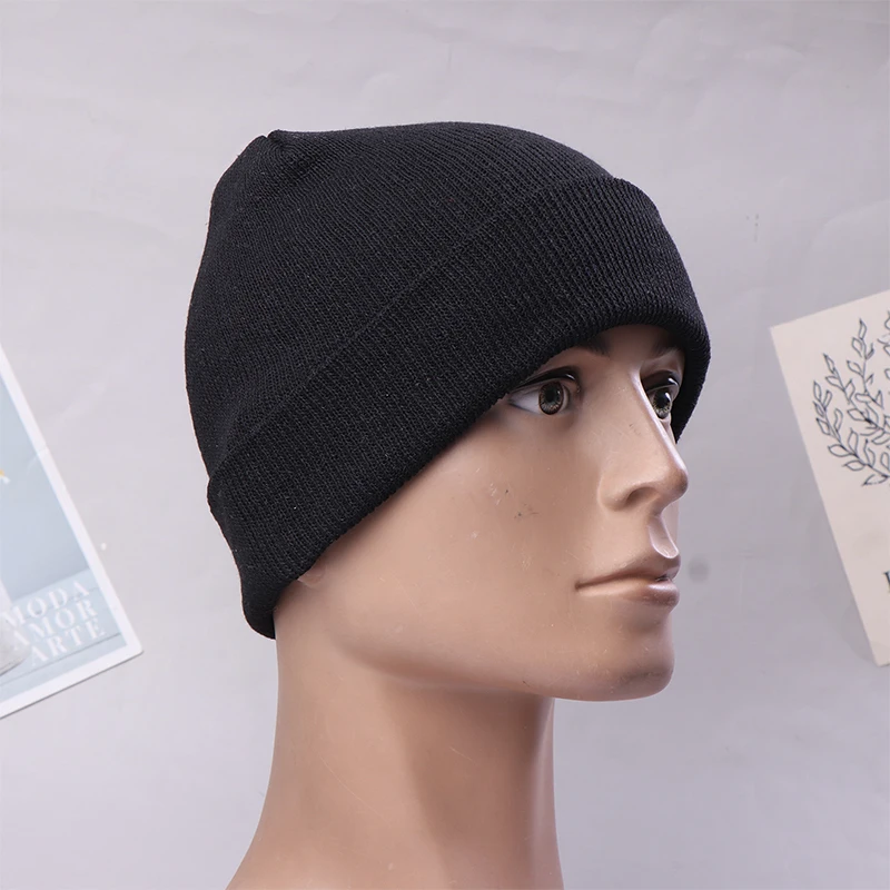 Black Pullover Woolen Knitted Wool Hip Hop Beanie Snow Hat Topi Benie Berhuruf