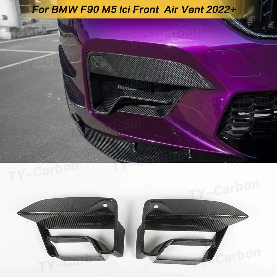 For BMW F90 M5 LCI 2022+ Carbon Fiber Sport Front Bumper Air Vent Trim Splitter Cover Fog Ligth Intake Lamp Bezel Frame