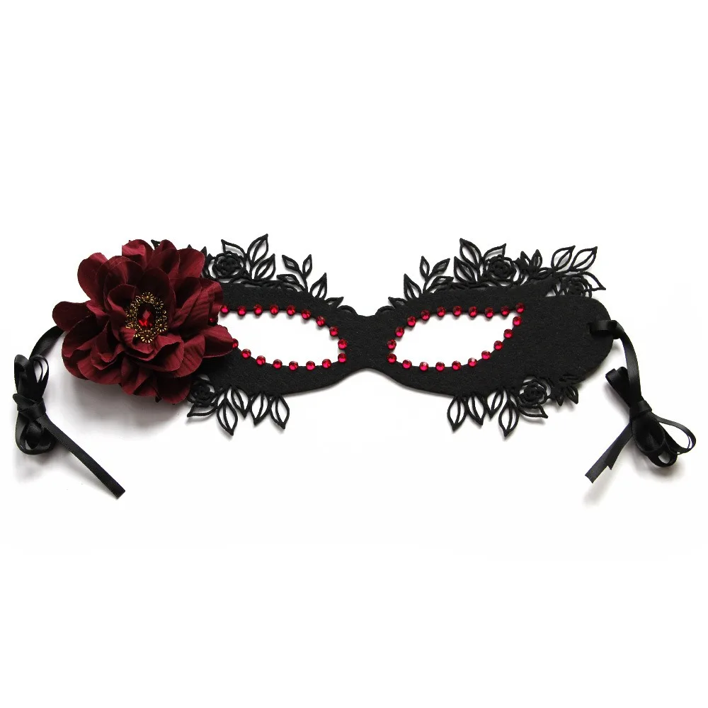 Half Face Floral Masquerade Eye Mask Woman Blindfold With Flower Rhinestone Halloween Costume Accessories For Cosplay Ball Party