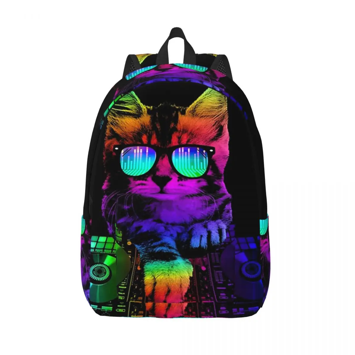 

Kitty Dj On The Mix Backpack Student Boys Girls BookBag Kids School Bag Laptop Shoulder Bags for Men Women