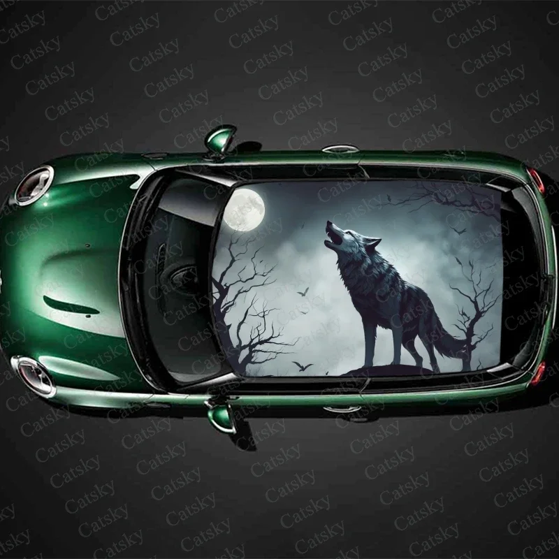 

Wolf with Blue Eyes Car Roof Sticker Wrap Racing SUV Accessories Packaging Painted PVC Custom Car Graphic Decal