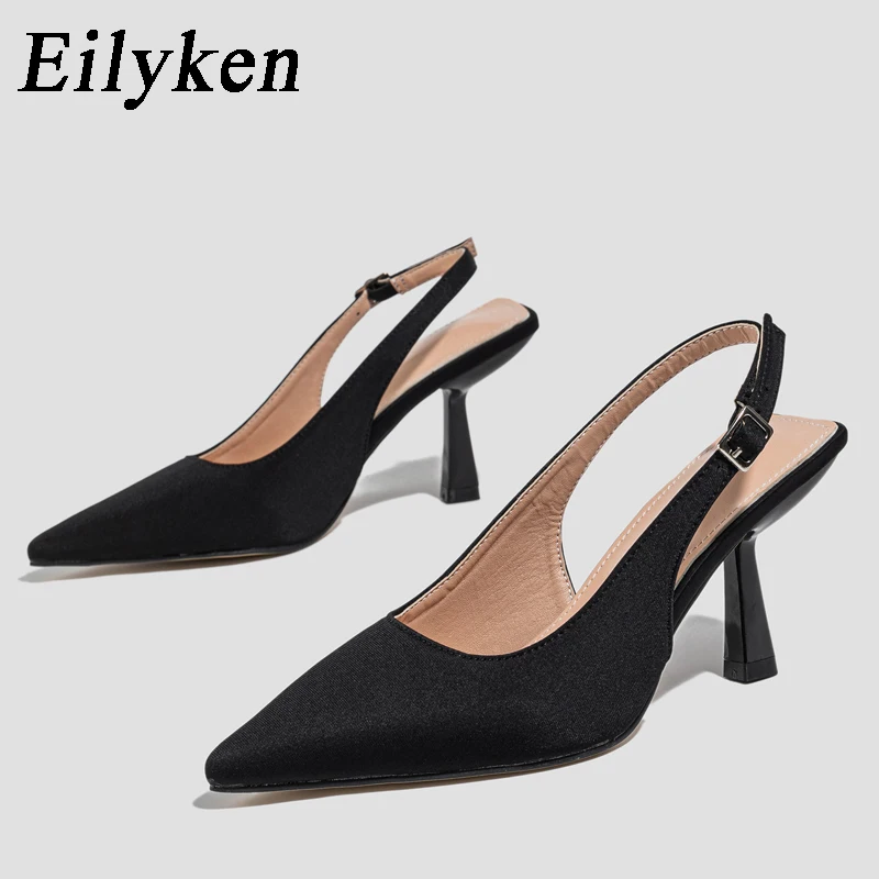 Eilyken 2024 Pumps Pleated Buckle Strap Women Fashion Shallow Pointed Toe Banquet Prom Designer High Heels Shoes