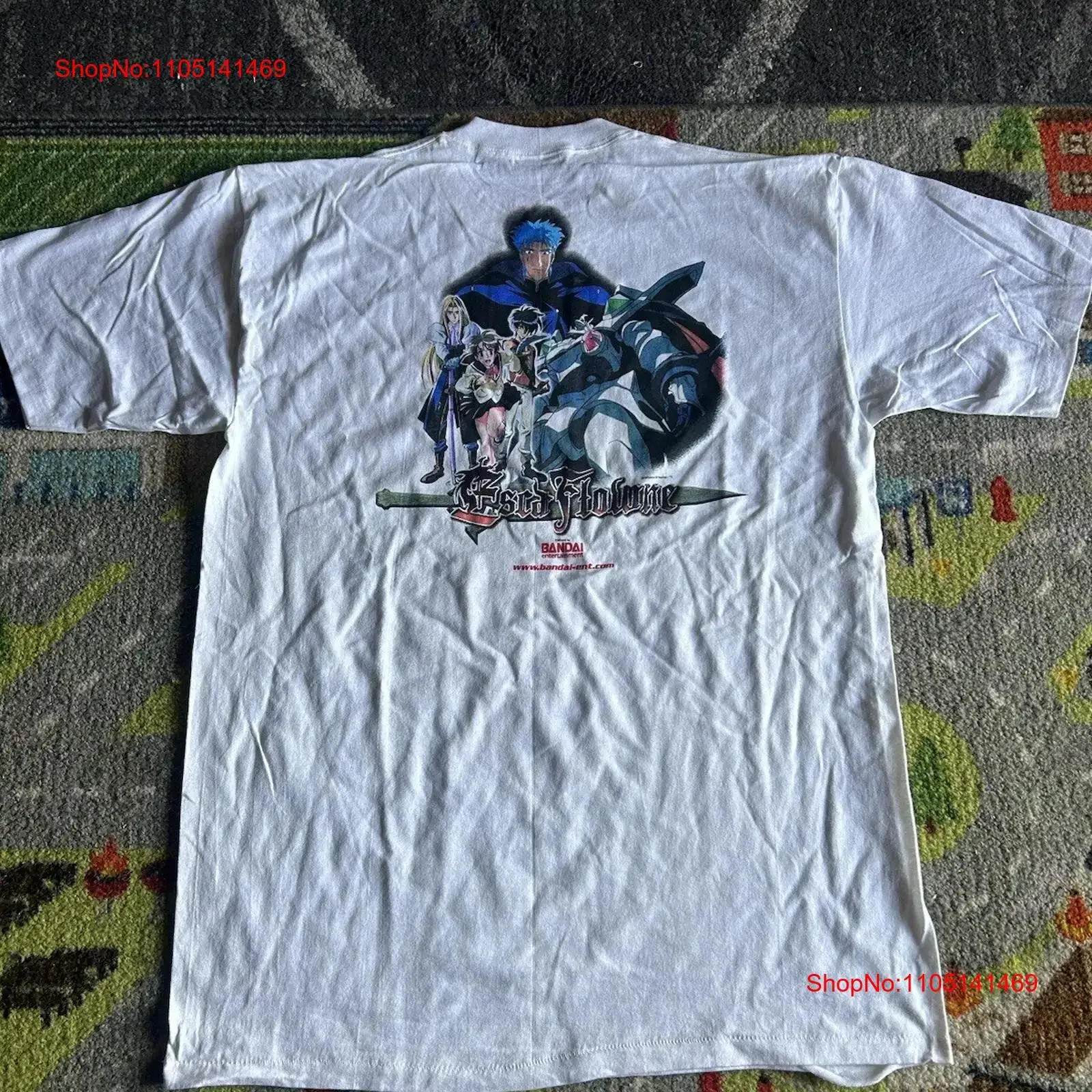 تي شيرت أبيض عتيق Esca Flowne Rare Bandai Anime 90s مقاس Xl ملابس الشارع الشهير المغسولة للارتداء اليومي متعدد الاستخدامات وجيد التهوية