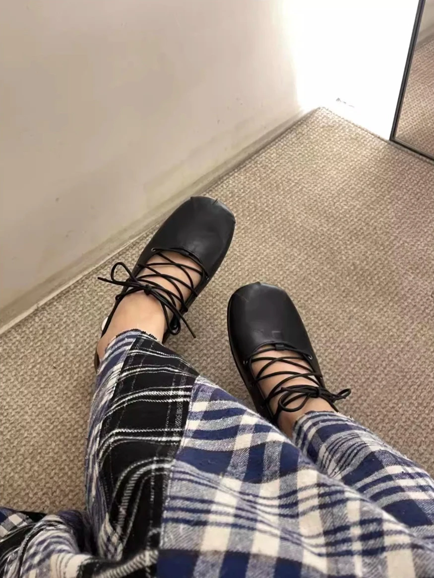 

Square Toe Comfortable Strappy Ballet Flats Comfortable Thick-Soled Mary Jane Pumps Niche Design Black Soft-Soled Women's Shoes