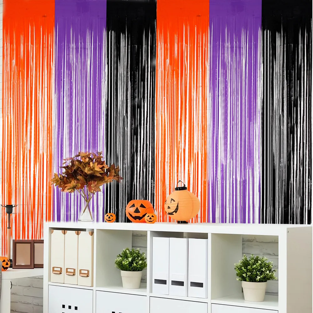 2m arancione viola nero Halloween Party Dance sfondo decorazione nappa tenda Macaron colore abbinato tenda per porta in seta pioggia