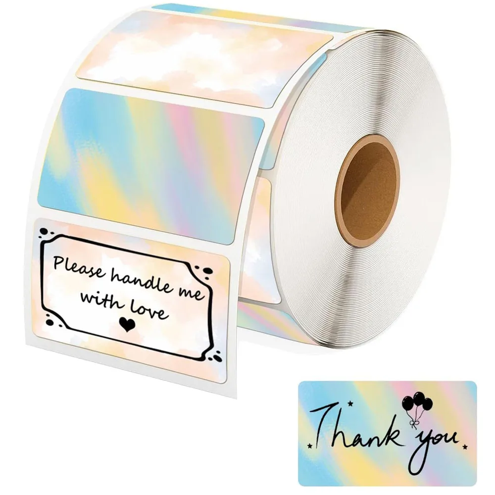 Color Rectangle Thermal Label Self-Adhesive Watercolor Print Label 2.25 x 1.25 Inch Direct Thermal Printer Label 500Pcs