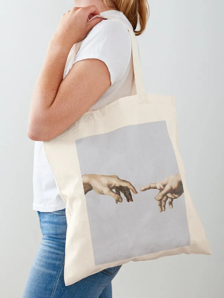 

Creation Of Adam - Blue-Gray Edit Tote Bag Canvas reusable grocery bags shopping trolley bag cute pouch bag