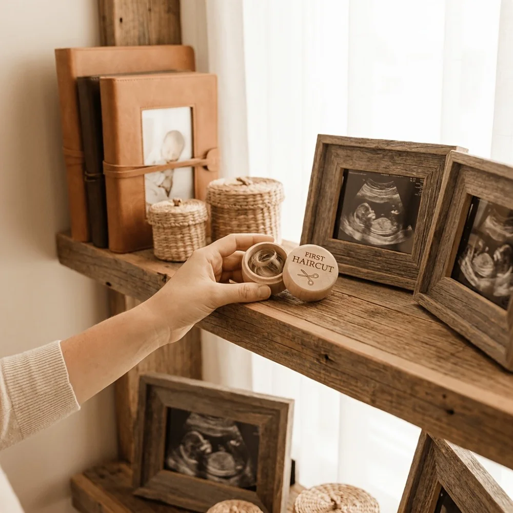 Artistic Wooden Memorial Box for New Parents - Fetal Hair & Teeth Preservation Storage - Keepsake Box for Baby Memorials