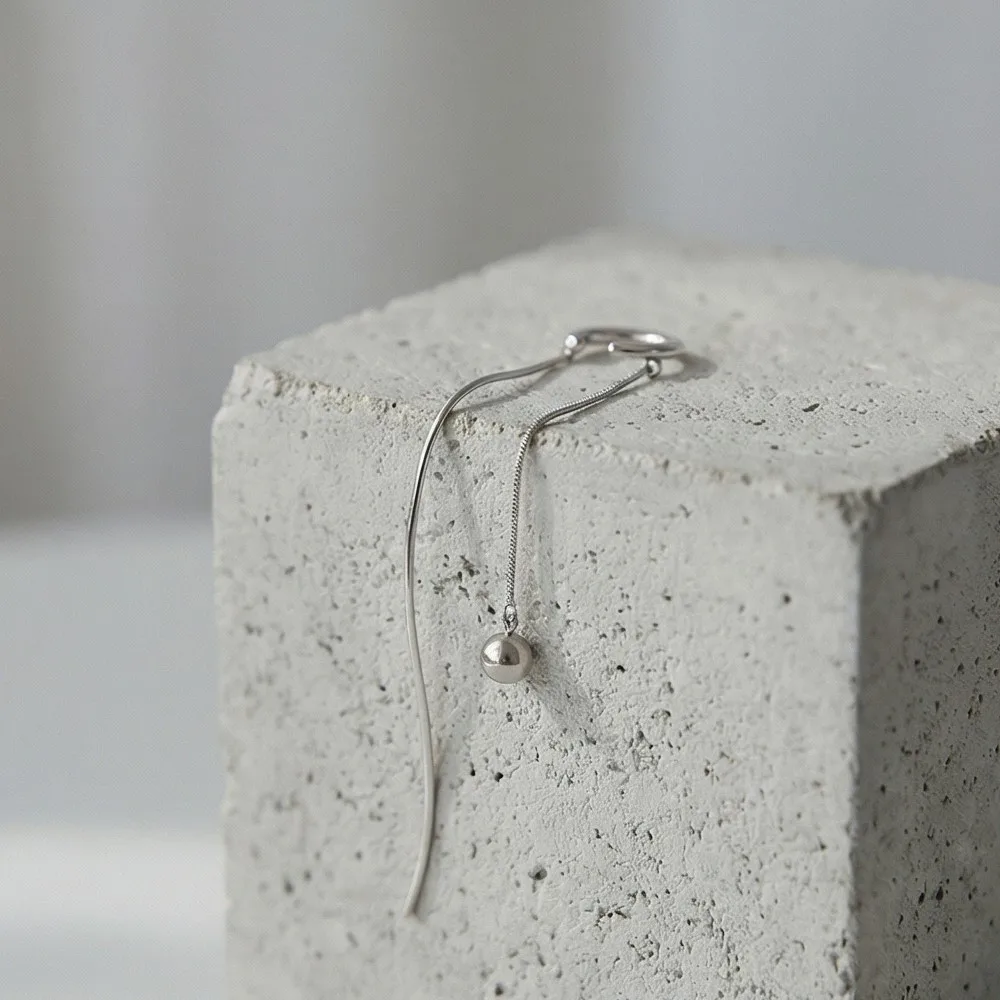1pcs Simple Minimalist Circle Clip Fashion Aesthetic Chain Drop Ear Cuff For Women Earring Silver Color Dangle Ear Chain Jewelry