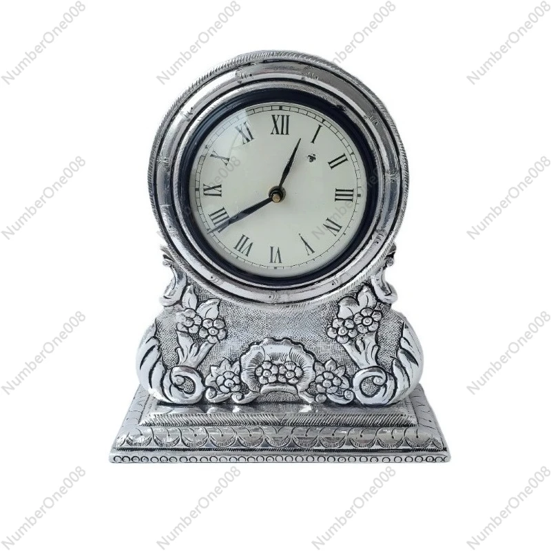 

​ ​ Антикварные часы с римским циферблатом ручной работы, серебряный металл, цветочный декор, классический ​