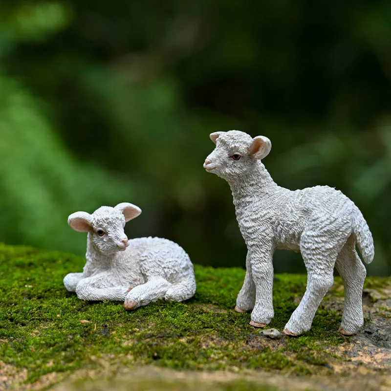 Cute Realistic Resin Lamb Figurine Set Mini Standing Lying Sheep Statue For Fairy Garden Bonsai Terrarium Micro Landscape Deskto