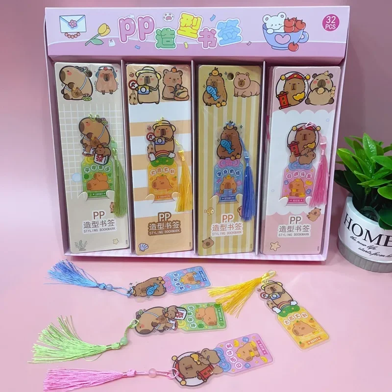 4Pcs/Set Capybara Bookmarks with Tassels Cartoon Bookmark Student Teacher Stationery School office Supplies birthday gift