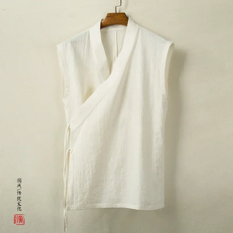 

Traditional Chinese Clothing, Hanfu Vest, Men's Linen Cotton Sleeveless Top, Tang Dynasty Kimono, Cardigan, Men's Slim Fit Top