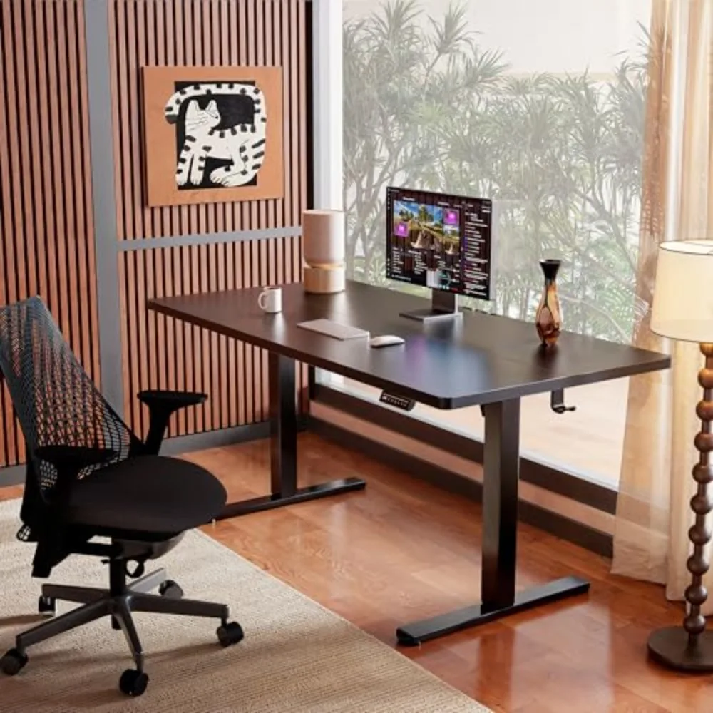 Height Adjustable Electric Standing Desk, 55 x 28 Inches Sit Stand up Desk, Memory Computer Home Office Desk, Black