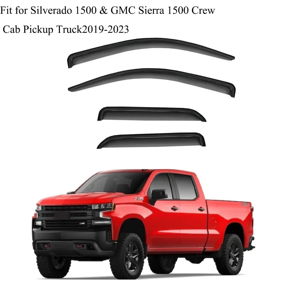 Car Tinted Tape-On Side Window Deflector Visors Rain Guards For Chevrolet Silverado 1500 Crew Cab for GMC Sierra 1500 Crew