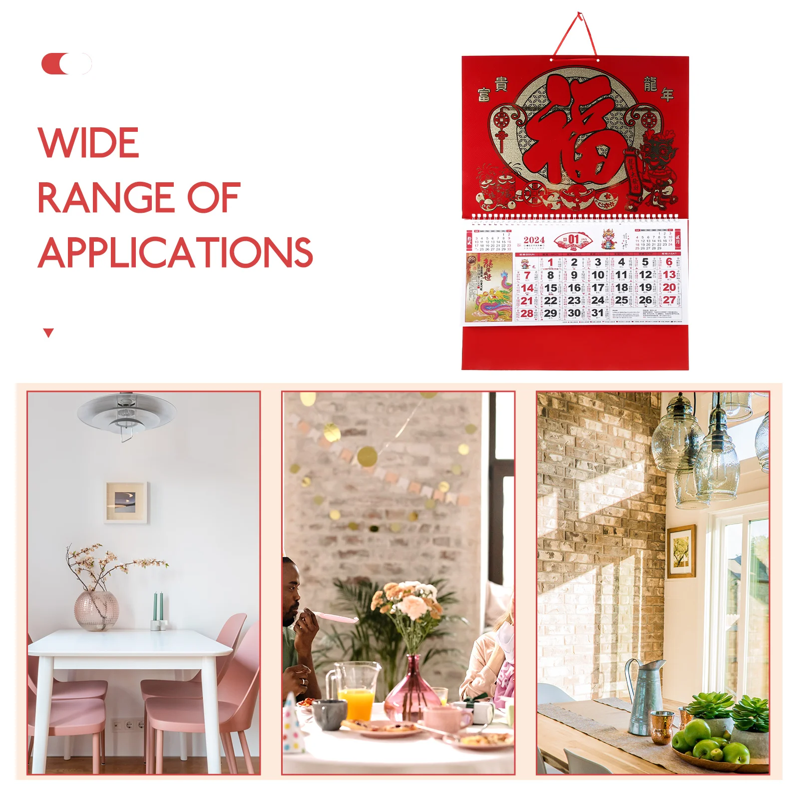 

BUTIFULSIC 2024 Office Decor Home Chinese Lunar Calendar Year of Dragon Desk Calendar New Year Decoration Monthly Planner Paper