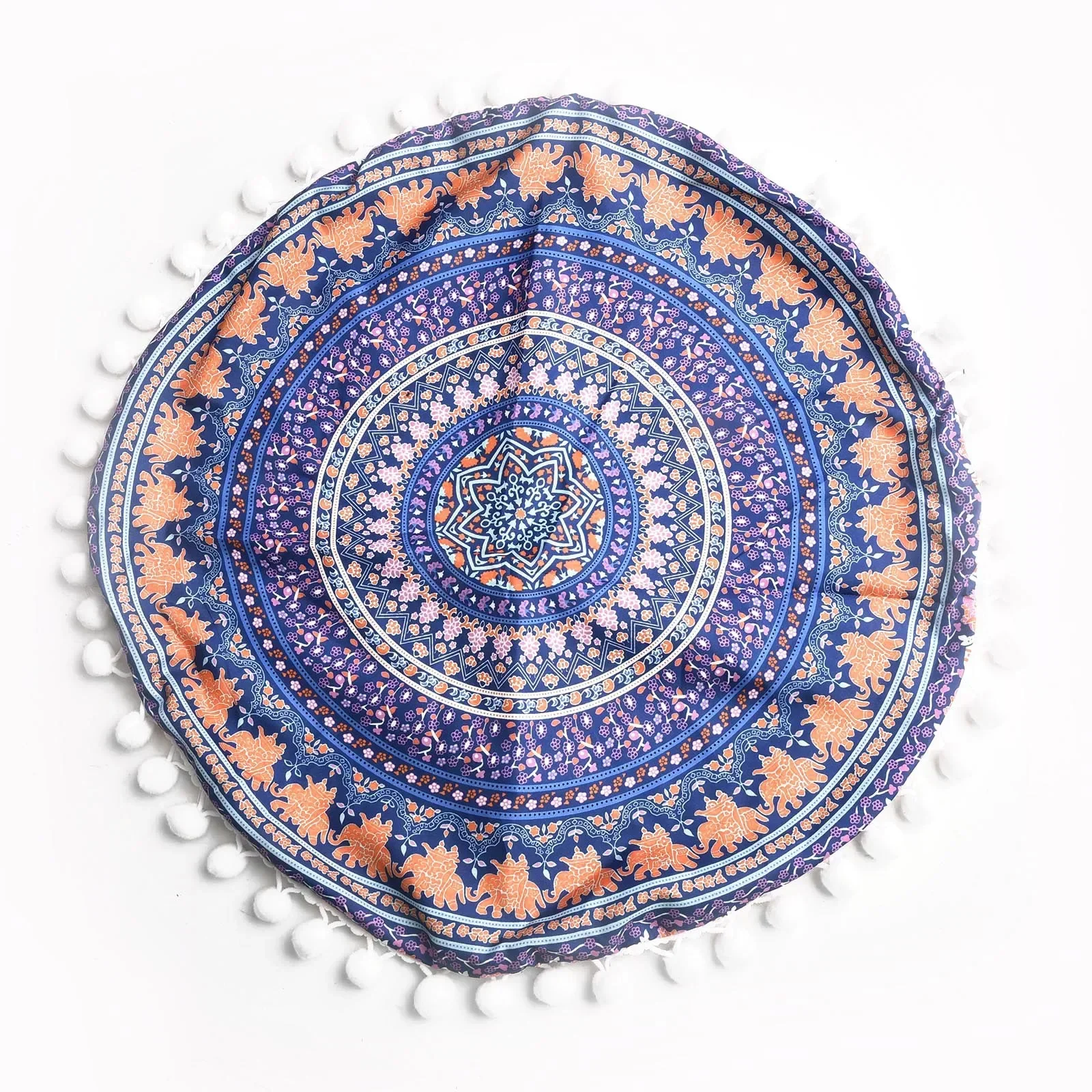 43CM Round Bohemian Mandala Pattern Pillowcase Indian Elephant Printed Cushion Cover Boho Meditation Floor Pillows Case