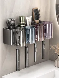 Multi-Function Toothbrush Cup Holder Punch-Free Toothpaste Holder Wall-Mounted Bathroom Storage Box Mouthwash Cup Holder