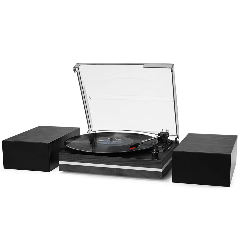 Phonograph Player Vinyl 2 External Speakers Belt-Drive Turntable Wooden Record Player Vintage LP Support 3 Speed Wireless