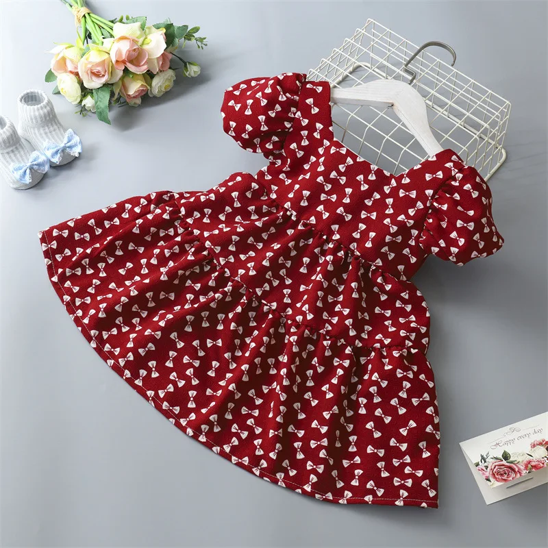 2-11Y Summer Kids Toddler Dresses Baby Girls Clothes Cute Flowers Print Princess Dress Girls Casual Dress For Children