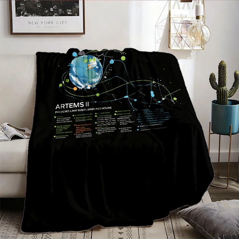 Artemis II Moon Mission Graphic Flannel Blanket Space Exploration Unisex Flannel Throw Cozy Blanket