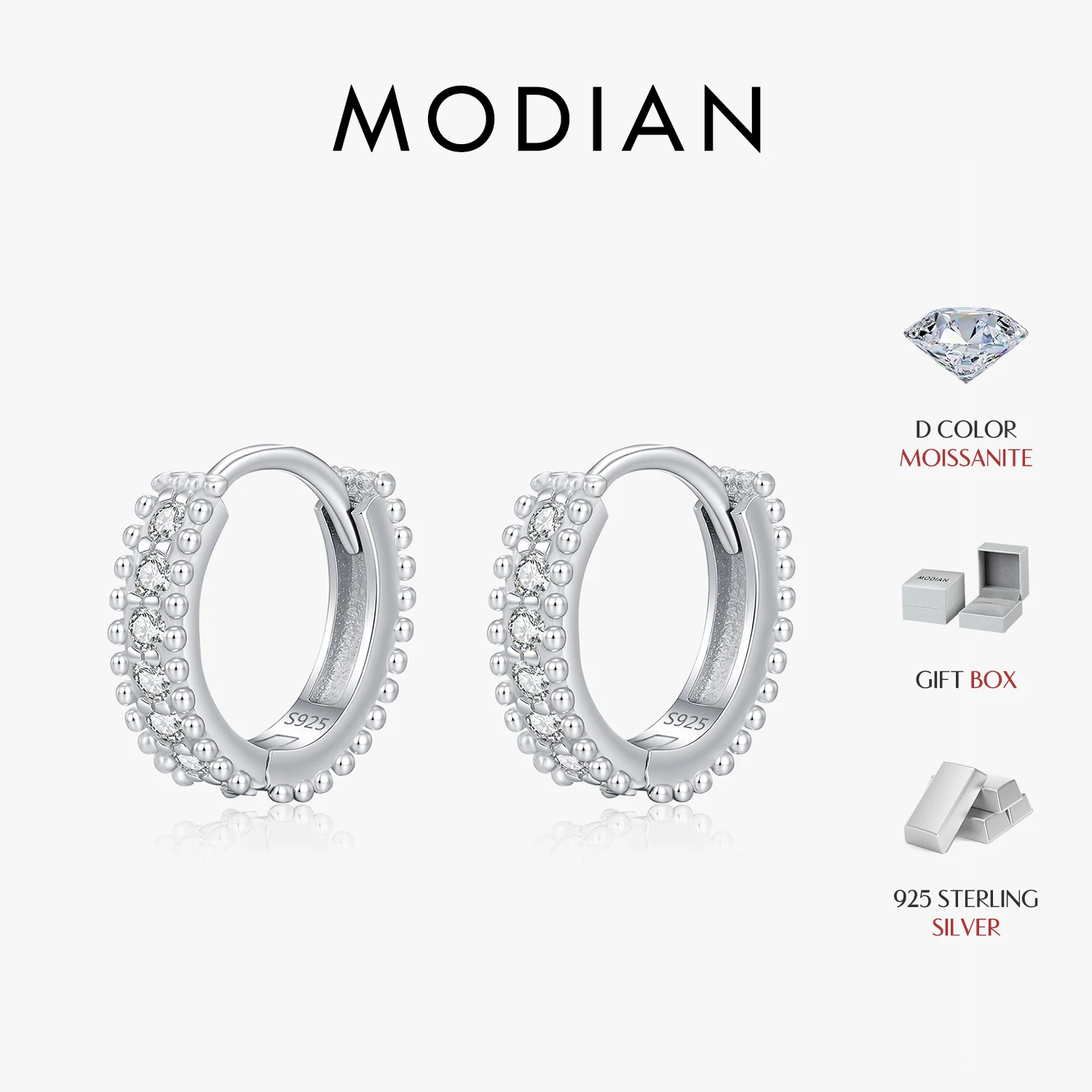 MODIAN D Color Moissanite Hoop Earrings 925 Sterling Silver Full Pave Lab Diamond Huggie Circle Ear Buckle Jewelry For Women