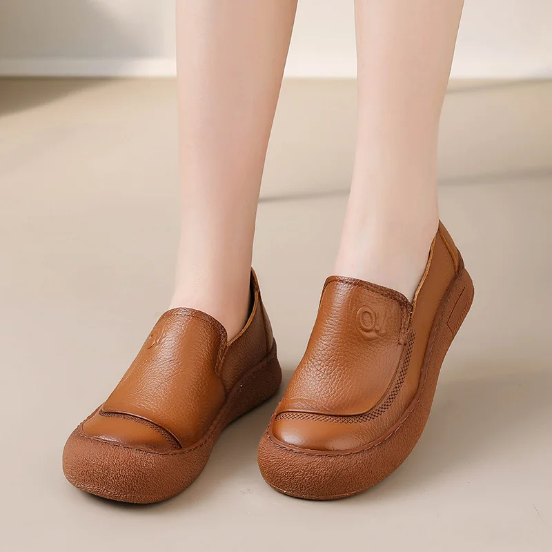 

Feerldi luxury brand leather shoes female cowhide leather footwear 2025 autumn casual driving loafers handmade mom moccasins