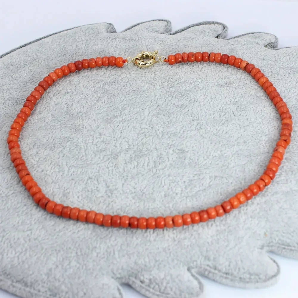 4x6mm 17inch Drum Vintage Orange Natural Sea Bamboo Coral Irregular Beads Chokers Short Necklace